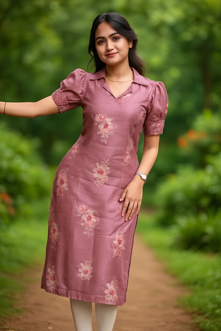 Pink long kurthi